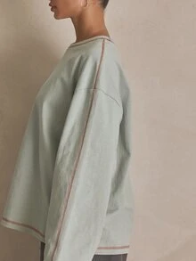 MUSERA Washed Oversized Long Sleeve Top Summer, Sporty, Casual, Day, Streetstyle, Streetwear Spring Fall Autumn Halloween Winter - Green - View 5
