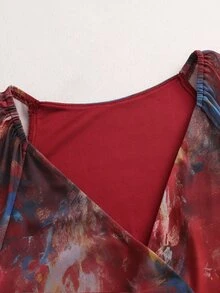 SHEIN 女款復古百褶荷葉邊不對稱下擺長袖洋裝 - 彩色 - 查看 7