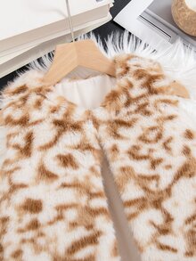Young Girls Back To School Season New Fashionable Leopard Print Faux Fur Vest Jacket, Suitable For Autumn/Winter Outdoor, Daily, Party Wear - Multicolor - View 6