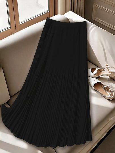 GlowEve CURVE Plus Size Elegant Solid Color Pleated A-Line Skirt For Work Fall Cloth For Women