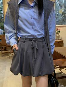 DAZY Women Casual Solid Color Korean Style Skirt School Cute Tops - Grey - View 3