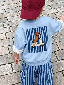 Young Boy Long Sleeve Crew Neck Sweatshirt With Cartoon Pattern, Suitable For Autumn/Winter - Multicolor - View 3