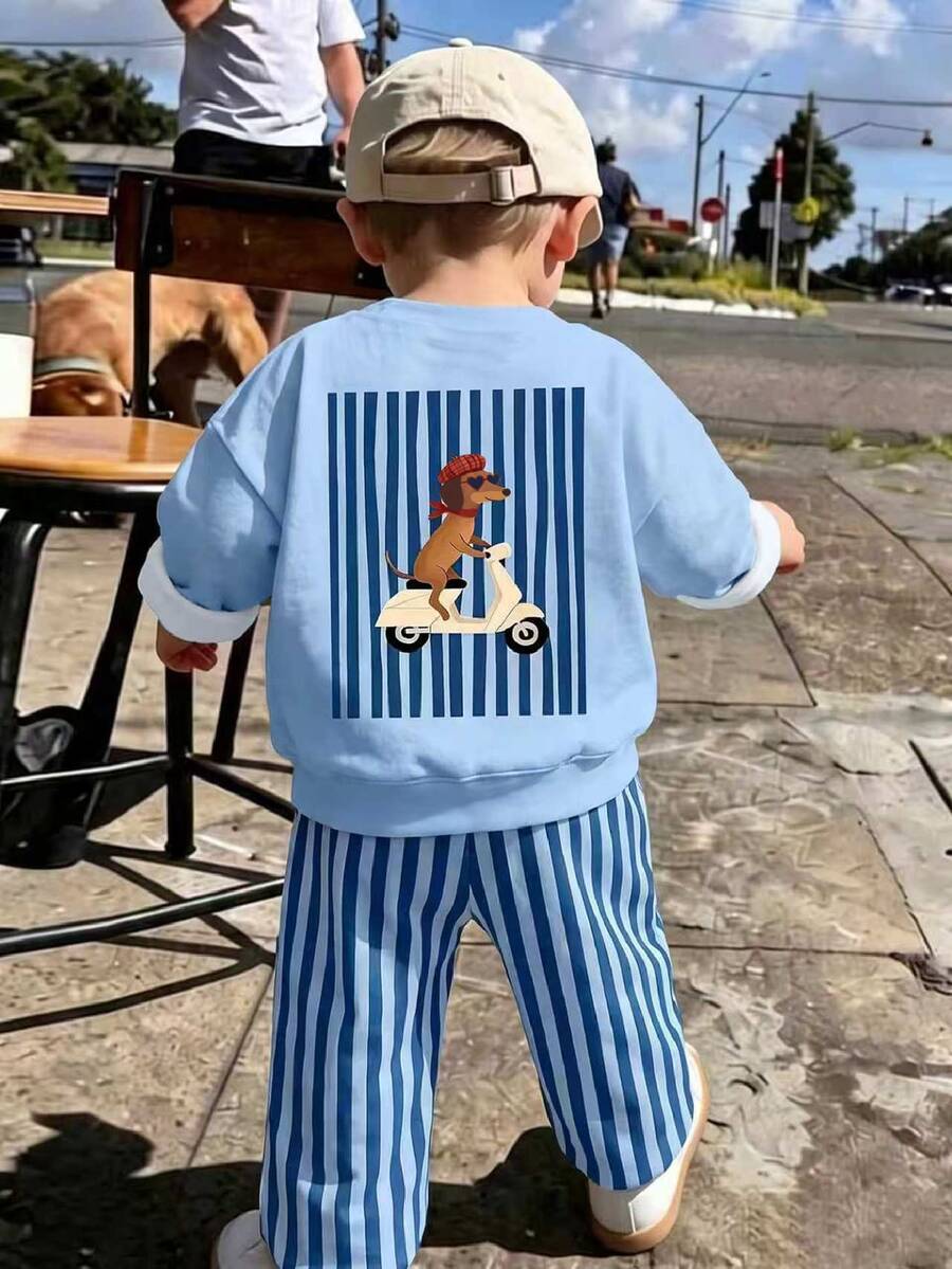 Young Boy Long Sleeve Crew Neck Sweatshirt With Cartoon Pattern, Suitable For Autumn/Winter - Multicolor - View 1