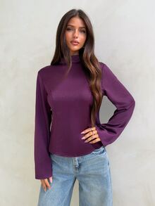 Aloruh Women's Vintage Elegant Lace Patchwork Acetate Blouse, Commuter Shirt, Suitable For Autumn/Winter - Red Violet - View 6