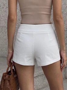 Cévolie Women's Summer White Slim Fit Front Pocket Design Super Short Shorts, Solid Color Minimalist Casual Fashion Versatile Shorts Vacation - White - View 2