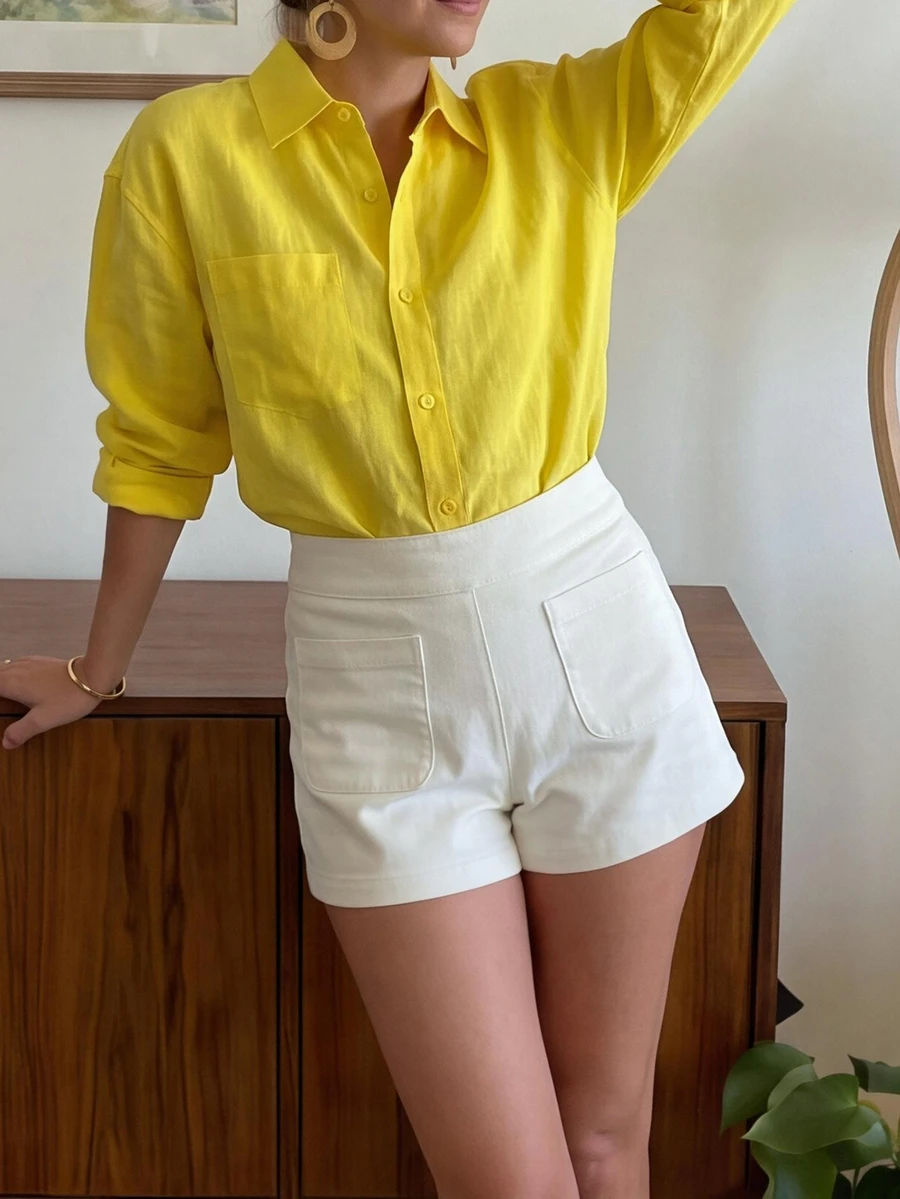 Cévolie Women's Summer White Slim Fit Front Pocket Design Super Short Shorts, Solid Color Minimalist Casual Fashion Versatile Shorts Vacation - White - View 1