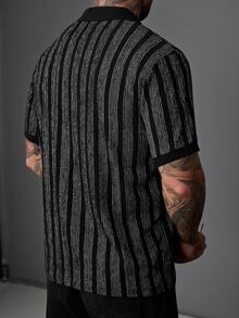 SLATEMANN Men's Striped Casual Daily Short Sleeve Polo Shirt - Black - View 2