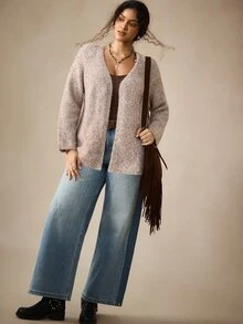 Nubod Plus Size Loose Casual Corset V-Neck Minimalist Commuter Autumn/Winter Sweater Cardigan Formal Business Grey - Khaki - View 4