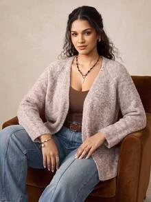 Nubod Plus Size Loose Casual Corset V-Neck Minimalist Commuter Autumn/Winter Sweater Cardigan Formal Business Grey - Khaki - View 1