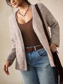 Nubod Plus Size Loose Casual Corset V-Neck Minimalist Commuter Autumn/Winter Sweater Cardigan Formal Business Grey - Khaki - View 6
