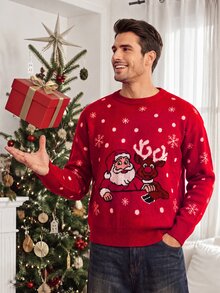 Sorvial Men's All-Over Print Casual Daily Wear Long Sleeve Sweater - Red - View 3