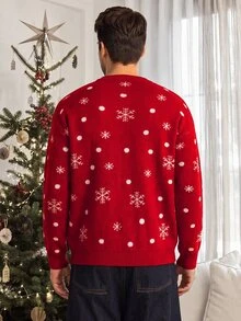 Sorvial Men's All-Over Print Casual Daily Wear Long Sleeve Sweater - Red - View 6