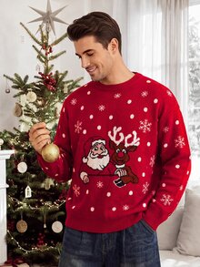 Sorvial Men's All-Over Print Casual Daily Wear Long Sleeve Sweater - Red - View 8