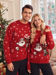 Sorvial Men's All-Over Print Casual Daily Wear Long Sleeve Sweater - Red - View 1