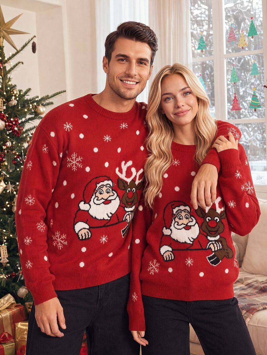 Sorvial Men's All-Over Print Casual Daily Wear Long Sleeve Sweater - Red - View 1