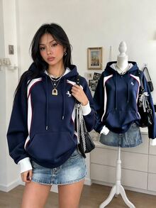 Lalippa Women's Unicorn Print Drop Shoulder Long Sleeve Casual Drawstring Sweatshirt - Multicolor - View 1