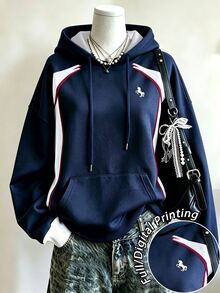 Lalippa Women's Unicorn Print Drop Shoulder Long Sleeve Casual Drawstring Sweatshirt - Multicolor - View 3