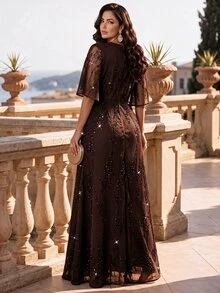 Auveirra Plus Size Elegant Sequin Party Dress - Brown - View 2