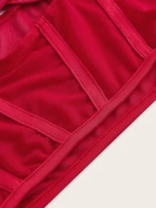 Sweetina Y2k Summer Red Slim-Fit Patent Leather & Mesh Spliced Crop Top With 3d Bowknot Decor For Women - Red - View 10