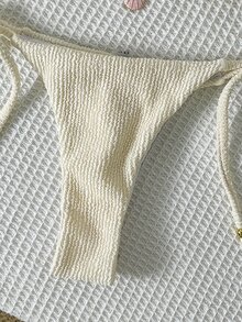 SHEIN Swim Women's Jacquard Fabric Halter Metal Decor Sexy Bikini Set, Summer - Beige - View 7