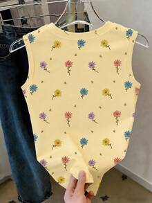 Franclia [Printed Design] Women Tank Tops Camis Travel Butter Yellow Cute Top - Light Yellow - View 2