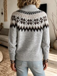 Louniche Women's Colorblock Casual Versatile Daily Wear Long Sleeve Sweater - Light Grey - View 2