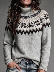 Louniche Women's Colorblock Casual Versatile Daily Wear Long Sleeve Sweater - Light Grey - View 6