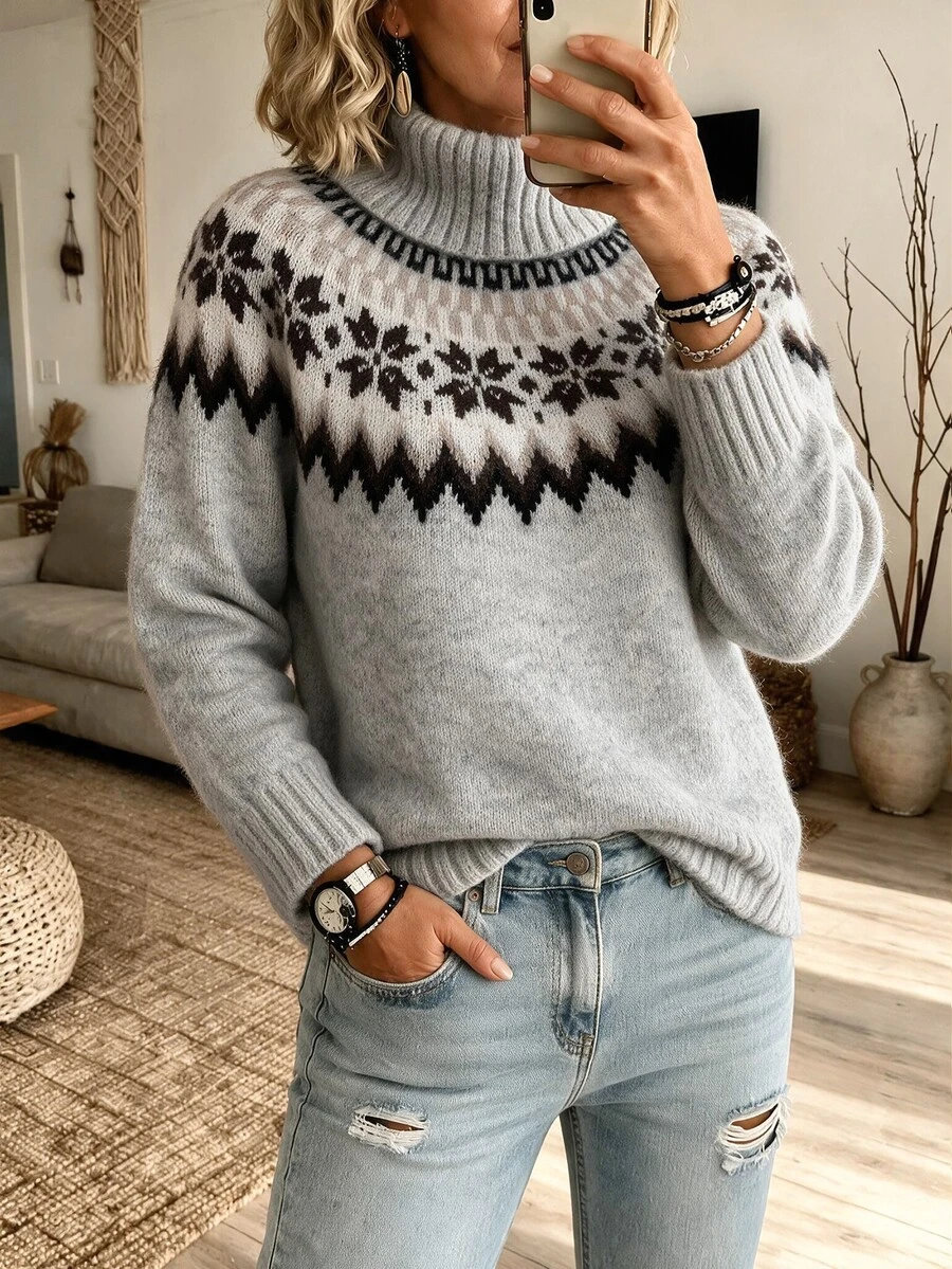 Louniche Women's Colorblock Casual Versatile Daily Wear Long Sleeve Sweater - Light Grey - View 1