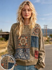 SHEIN LUNE 女款休閒圖案印花長袖運動衫 - 彩色 - 查看 1