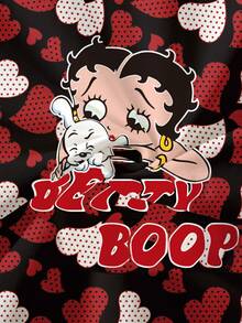 Betty Boop x SHEIN 大尺碼女款愛心與字母印花圓領短袖休閒T恤 - 白色 - 查看 6