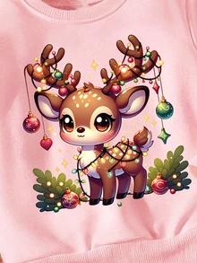 Autumn/Winter Toddler Girls Casual Fresh Cute Deer Design Fun Letter Pattern Crew Neck Sweatshirt & Deer Floral Print Leggings Set - Multicolor - View 8