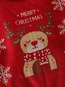 Sorvial Men's Snowflake Round Neck Long Sleeve Casual Christmas Sweater - Red - View 2