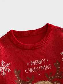 Sorvial Men's Snowflake Round Neck Long Sleeve Casual Christmas Sweater - Red - View 8