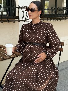 MaterniWear Maternity Polka Dot Long Sleeve Dress, Fashionable And Comfortable, Suitable For Outings, Daily Wear, Vacation, And Parties Fall - Brown - View 7