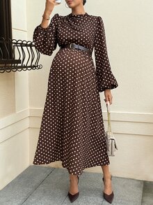 MaterniWear Maternity Polka Dot Long Sleeve Dress, Fashionable And Comfortable, Suitable For Outings, Daily Wear, Vacation, And Parties Fall - Brown - View 6
