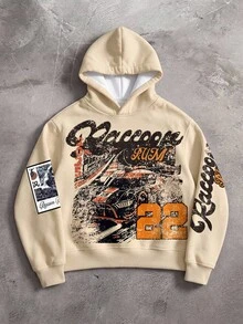 SHEIN Kids Tween Boy Casual Minimalist Y2K Cool Style Hip Hop Rock Graffiti Racing Pattern Sports Style Loose Comfortable Long Sleeve Sweatshirt Suitable For Autumn/Winter - Apricot - View 3