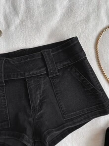 Attitoon Women's Sexy Ultra Low Waist Denim Shorts With Pockets Work Outfits For Women - Black - View 4