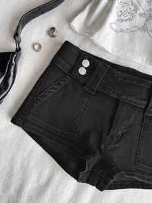 Attitoon Women's Sexy Ultra Low Waist Denim Shorts With Pockets Work Outfits For Women - Black - View 6