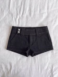 Attitoon Women's Sexy Ultra Low Waist Denim Shorts With Pockets Work Outfits For Women - Black - View 5