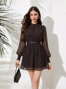 BELROSIE Women's Full Printed Lantern Sleeve Dress Vacation Outfits Woman  - Multicolor - View 8