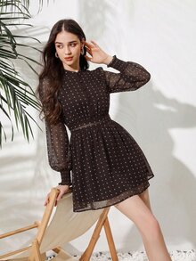 BELROSIE Women's Full Printed Lantern Sleeve Dress Vacation Outfits Woman  - Multicolor - View 9