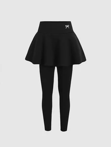 SHEIN 女童秋冬可愛蝴蝶結印花黑色加厚內搭褲，百搭休閒內搭褲裙，適合秋冬季節、戶外運動、學校、日常休閒穿著、秋季服飾、聖誕節、冬季服飾 - 黑色 - 查看 3