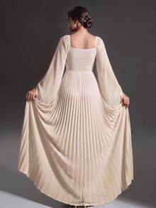 Cheriluna Maternity Elegant Solid Color Pleated Maternity Dress - Apricot - View 2