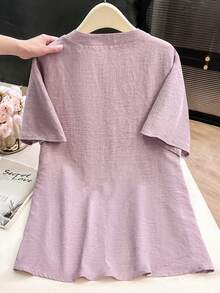 Lacomfia Women's Loose Fit Embroidered Patch Short Sleeve Casual Blouse, Plus Size Gym Brown Summer - Pink - View 2