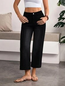 Breezaya Women's Straight Leg Loose Casual Versatile Denim Jeans With Pockets - Black - View 4