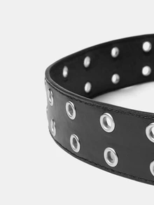 Aravennia 1pc Punk Style Eyelet Belt, Unisex Hip Hop PU Belt - Black - View 7