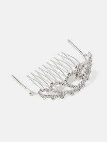 Aravennia 1pc Silver Rhinestone Heart-Shaped Crown Hair Comb, Versatile Alloy Hair Accessory For Bridal Gown - Silver - View 6