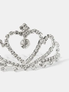 Aravennia 1pc Silver Rhinestone Heart-Shaped Crown Hair Comb, Versatile Alloy Hair Accessory For Bridal Gown - Silver - View 7