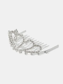 Aravennia 1pc Silver Rhinestone Heart-Shaped Crown Hair Comb, Versatile Alloy Hair Accessory For Bridal Gown - Silver - View 4