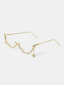 Aravennia 1pc Rhinestone Half-Rim Star Pendant Eyeglasses Frame, Fashionable Artistic Office, Daily, Party Wear For Women - Multicolor - View 8